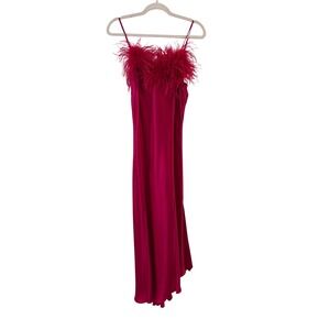 Jacalyn Bennett Fredericks of Hollywood Silk Feather Trim Slip Dress Red Large